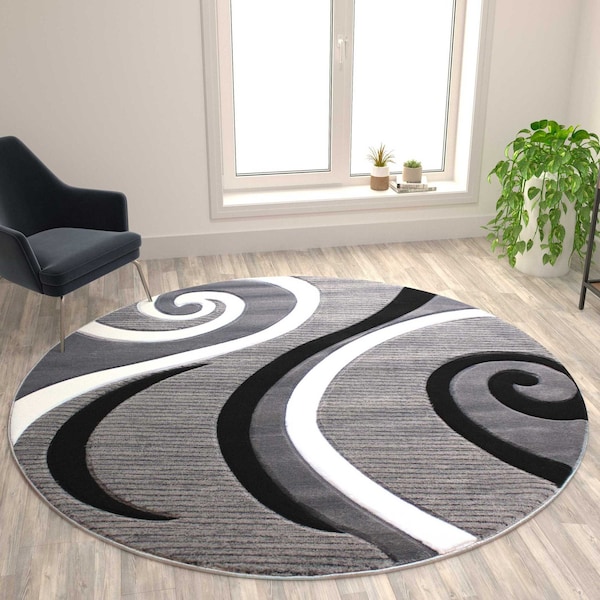 Flash Furniture Gray 8' x 8' Modern Plush Abstract Area Rug KP-RG952-88-GY-GG - main